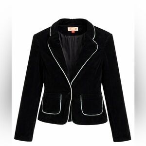 Black corduroy Blazer with White Piping - Women